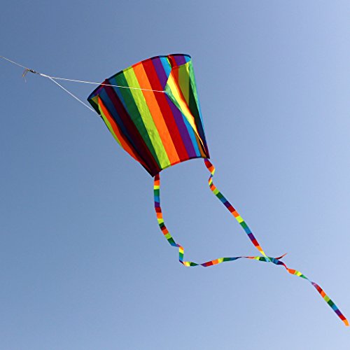 Rainbow Kite, Kids Colorful Pocket Kite Toys, Outdoor Sport Single Line Flying Kites for Children and Adult, Easy Flyer with String (Stripe)