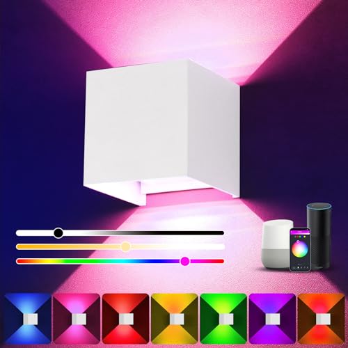 YUNYODA LED Wall Lights Indoor,Smart RGB Dimmable Wall Lamp with App Remote Control,Music Sync,DIY 16 Million Colors,Adjustable Beam Angle Led Wall Light Indoor/Outdoor for Bedroom Hallway Living Room