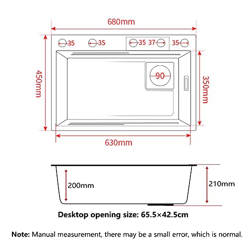 Kitchen Sink,Raindance Waterfall Sink,304 Stainless Steel Sink,Domestic Sink Set,Integrated Sink with Removable Faucet (68×45×21cm)