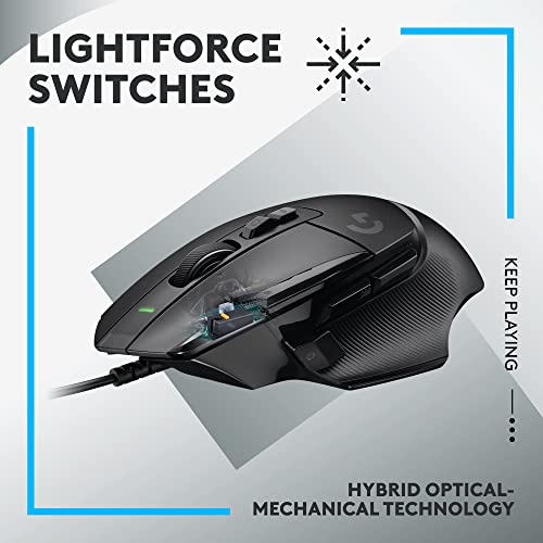 Logitech G G502 X Wired Gaming Mouse - LIGHTFORCE hybrid optical-mechanical primary switches, HERO 25K gaming sensor, compatible with PC - macOS/Windows - Black