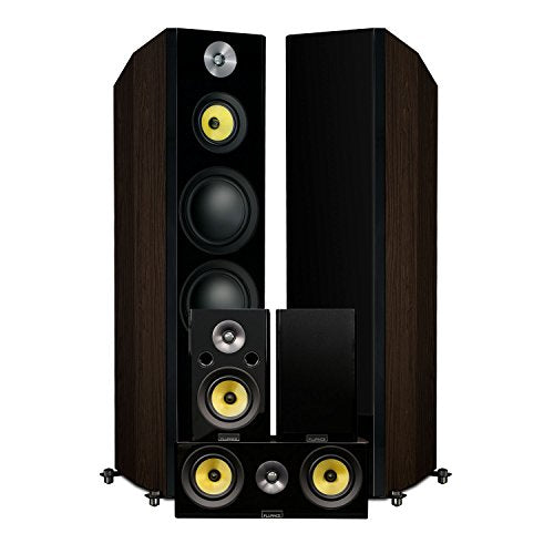 Fluance Signature HiFi Surround Sound Home Theater 5.0 Channel Speaker System including 3-Way Floorstanding Towers, Center Channel and Rear Surround Speakers - Natural Walnut (HFHTBW)