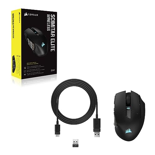 CORSAIR SCIMITAR ELITE WIRELESS MMO Gaming Mouse – 26,000 DPI – 16 Programmable Buttons – Up to 150hrs Battery – iCUE Compatible – PC, PS5, PS4, Xbox – Black