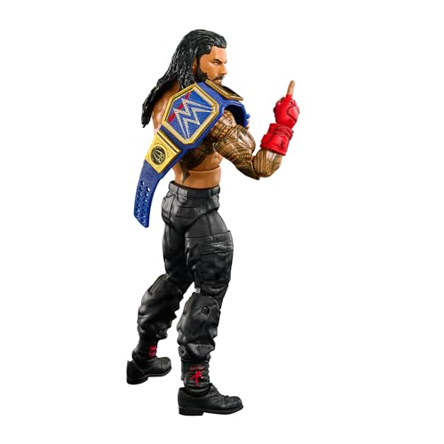 WWE Top Picks Elite Action Figure & Accessories Set, Roman Reigns 6-inch Collectible with Swappable Hands, Ring Gear & 25 Articulation Points, HWX34