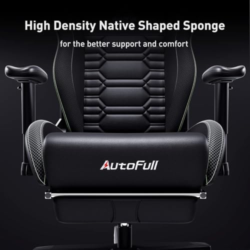 AutoFull C3 Gaming Chair Ergonomic Office Chair with 3D Bionic Lumbar Support, Racing Style Premium PU Leather Computer Chair Gamer Chairs with Footrest and Headrest,Black,(3-Years Warranty)
