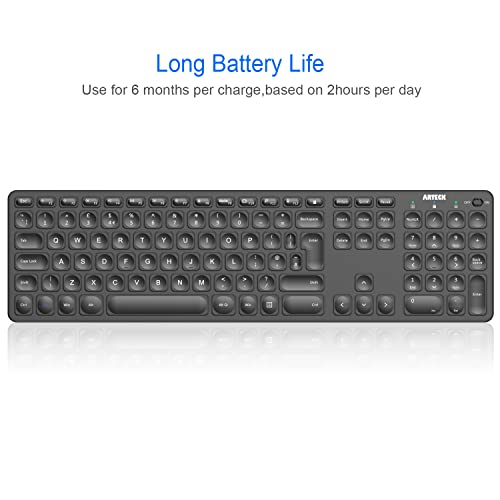 Arteck 2.4G Wireless Keyboard Ultra Slim Full Size Keyboard with Numeric Keypad and Media Hotkey for Computer/Desktop/PC/Laptop/Surface/Smart TV and Windows 10/8/ 7 Built-in Rechargeable Battery