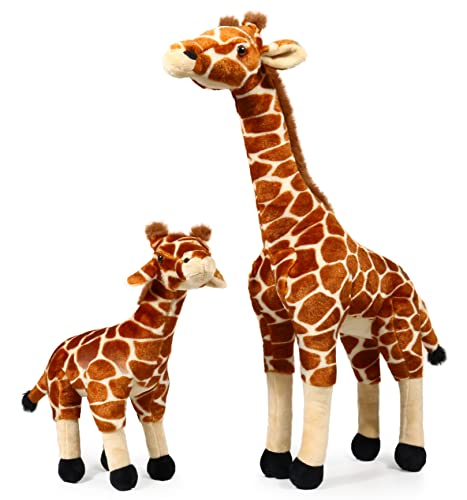 ICE KING BEAR Mom and Baby Stuffed Animals Soft Toy Set Zoo Wild Animals Plush (Giraffe)