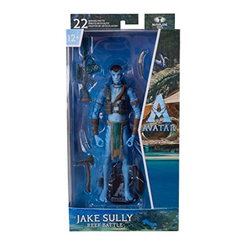 McFarlane Toys , Disney Avatar, World of Pandora 7-inch Jake Sully (Reef Battle) Classic Avatar Movie Action Figure with 22 Moving Parts, Disney Toys Collectible Figure with Collectors Stand, Ages 12+