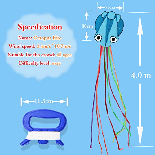 9KM DWLIFE Kite Octopus Large Rainbow Mollusc Flying Kite for Kids and Adults with Long Colorful Tail and Kite String Outdoor Toys Beach Trip Toys(Blue & Purple)