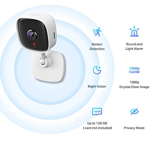 Tapo Mini Smart Security Camera, Indoor CCTV, Works with Alexa & Google Home, No Hub Required, 1080p, 2-Way Audio, Night Vision, SD Storage,Baby Crying/Motion Detection Device Sharing (Tapo C100)