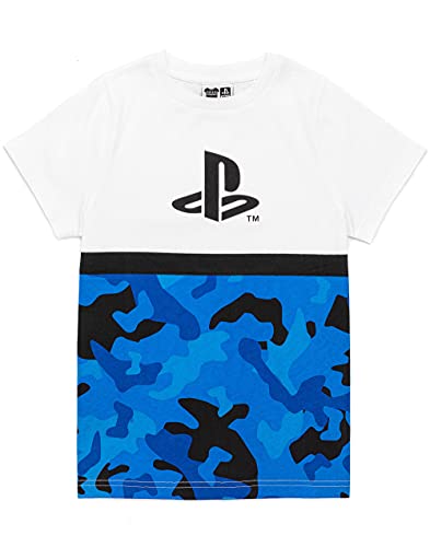 Playstation Kids T-Shirt Camo | Boys Girls Game Blue White Logo Top | Gamer Clothing Merchandise 11-12 Years