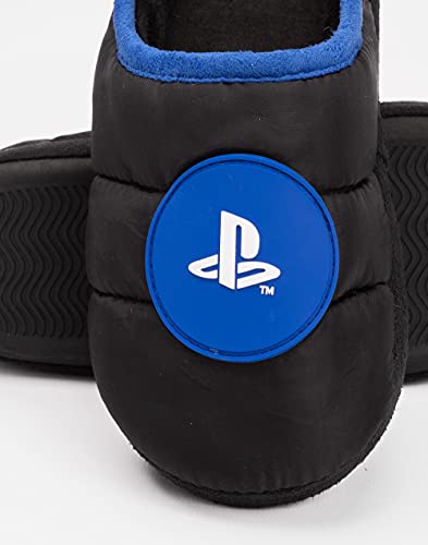 Playstation Slippers For Kids Teens | Boys Girls Game Console Logo House Shoes Merchandise For Him | Black Blue Slip On Loafers 1 UK