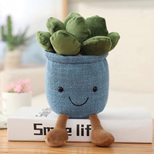 OUKEYI 9.8 inch Succulents Plush Toy, Flower Pot Stuffed Plushie Pillow Decoration, Cute Soft Plants Throw Pillow for Christmas Birthday Gifts (Blue)