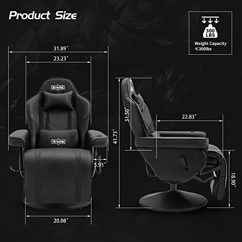 S*MAX Gaming Chair Recliner Ergonomic High Back and Wide Lumbar Support Swivel PU Leather Gaming Chair with Footrest Adjustable Backrest and Footrest Cup Holder Gaming Chairs for Adults Black