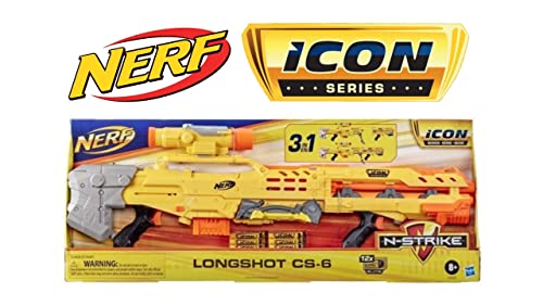 Nerf N-Strike Icon Series - Longshot CS-6 Foam 3 in 1 Blaster + 12 Official Nerf Elite Icon Darts - 8+ Years - E8886EU50