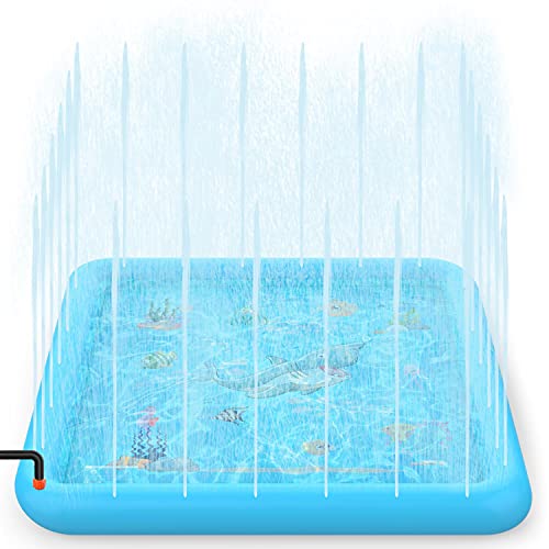 SOKA Large Square Sprinkle and Splash Water Play Mat Sprinkler Splash Pad Summer Spray Inflatable Water Toy for Kids Dogs Pets and Outdoor Garden Family Activities - Blue