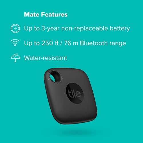 Tile Mate (2022) Bluetooth Item Finder, 1 Pack, 60m finding range, works with Alexa & Google Home, iOS & Android Compatible, Find your Keys, Remotes & More, Black