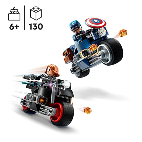 LEGO 76260 Marvel Black Widow and Captain America Motorcycles, Avengers Age of Ultron Set with 2 Superhero Motorbike Toys for Kids, Boys, Girls Aged 6 and Up