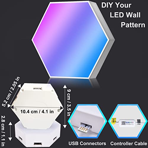 Hexagon Lights LED Light Panels,Smart RGB LED Wall Lights App & Remote Control Gaming Lights Music Sync Hexagon Light Panels DIY Geometry Ambience Lighting for Gaming Room Bedroom Streaming,10 Panels