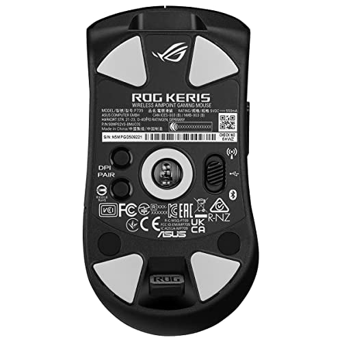 Asus ROG Keris Wireless AimPoint Gaming Mouse, Tri-mode connectivity (2.4GHz RF, Bluetooth, Wired), 36000 DPI sensor, 5 programmable buttons, ROG SpeedNova, Replaceable switches, Paracord cable, Black