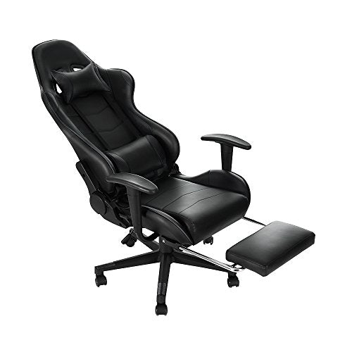 Panana Gaming Chair with Footrest Headrest Lumbar Pillow Swivel Recliner Desk Chair PU Leather (Black)