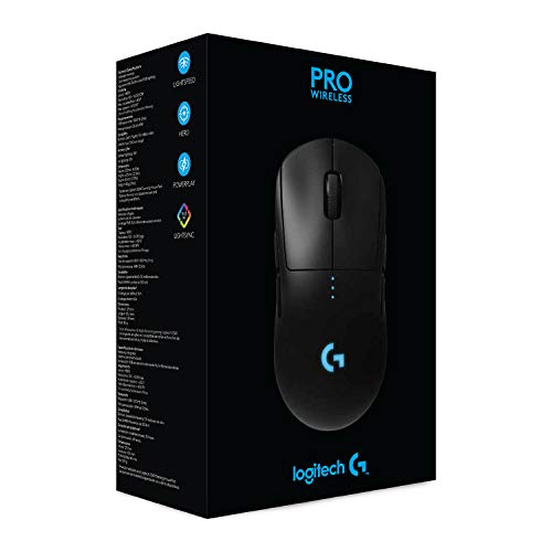 Logitech G PRO Wireless Gaming Mouse, HERO 25K Sensor, 25,600 DPI, RGB, Ultra Lightweight, 4-8 Programmable Buttons, Long Battery Life, POWERPLAY-compatible, UK Packaging, PC/Mac - Black