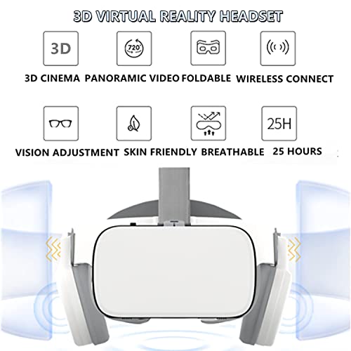 3D Virtual Reality VR Headset with Wireless Remote Bluetooth, VR Glasses for Movies & Video Games IMAX, Compatible for Android iOS iPhone 12 11 Pro Max Mini X R S Samsung 4.7-6.2" Cellphone (White)