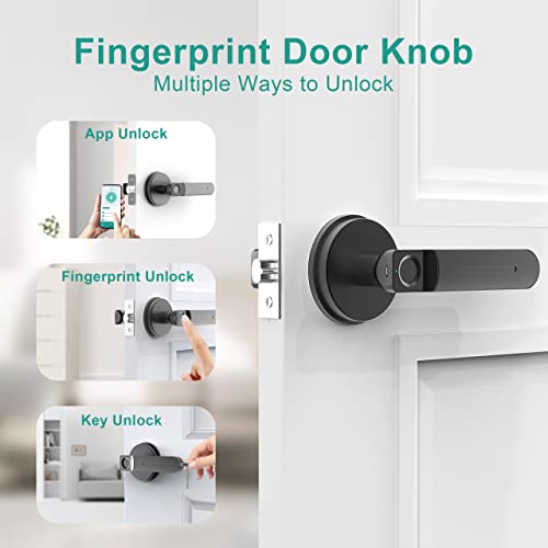 BIWIBON Fingerprint Door Lock, Smart Door Lock Door Handle with APP Control, Smart Locks Front Door Digital Door Lock for AirBnB, Home, Office, Bedroom (Black)