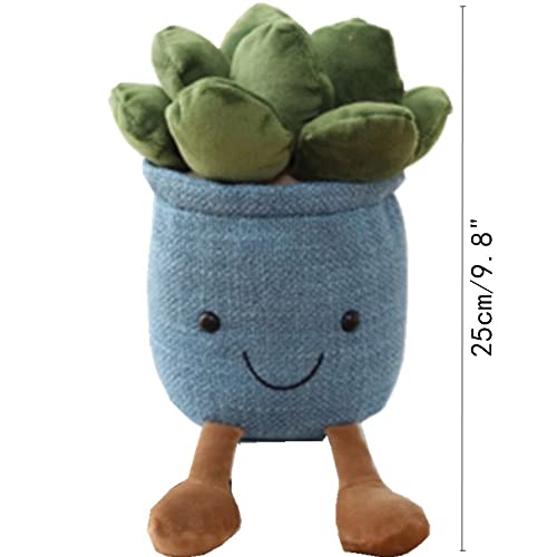 OUKEYI 9.8 inch Succulents Plush Toy, Flower Pot Stuffed Plushie Pillow Decoration, Cute Soft Plants Throw Pillow for Christmas Birthday Gifts (Blue)