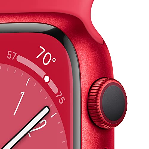 Apple Watch Series 8 (GPS 41mm) Smart watch - (PRODUCT) RED Aluminium Case with (PRODUCT) RED Sport Band - Regular. Fitness Tracker, Blood Oxygen & ECG Apps, Water Resistant