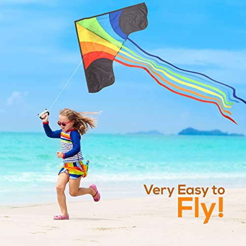 Original Rainbow Kite For Children And Adults - Very Easy To Fly Kite - Family Fun For All - Great Outdoor Toy For Beginners - Built To Last - Makes a Great Gift or Stocking Filler