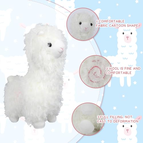 Fadcaer Alpaca Plush Toy, Soft Alpaca Stuffed Plush Toy, Cute Alpaca Plush Doll, Alpaca Plush Hugs Pillow for Home Decoration and Kids Gift (White)