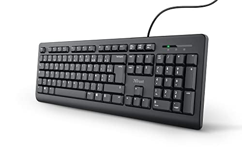 Trust Taro USB Wired Keyboard French AZERTY Layout, Silent Keys, Spill Resistant, 180 cm Cable, for PC, Desktop, Macbook, Laptop, Work, Business - Black