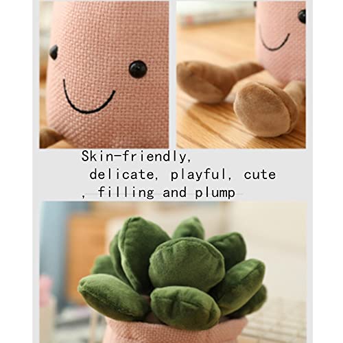 OUKEYI 9.8 inch Succulents Plush Toy, Flower Pot Stuffed Plushie Pillow Decoration, Cute Soft Plants Throw Pillow for Christmas Birthday Gifts (Khaki)