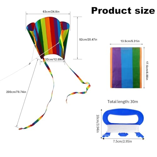 NUDFSY Pocket Kite, Kites for Children, 1 Set Rainbow Kite Colorful with Long Tail, Easy Flyer Kite With String Line, Beach Game Outdoor Activities for Beginner, Gift to Boys Girls