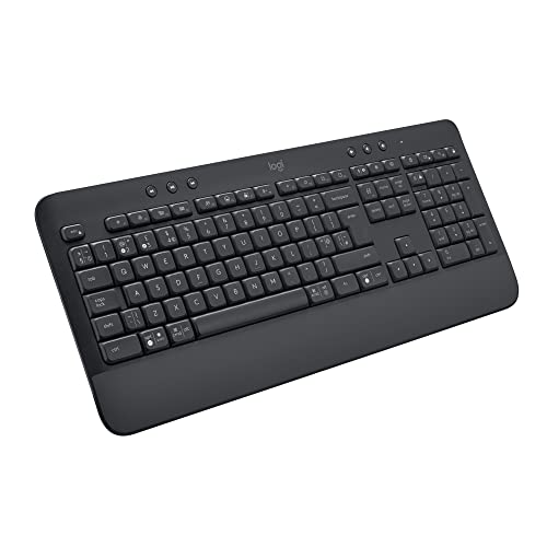 Logitech Signature K650 Wireless Keyboard with Wrist Rest, Full-Size, BLE Bluetooth or Logi Bolt USB, Comfort Deep-Cushioned Keys, Numpad, Compatible with most OS/PC/Windows/Mac, QWERTY UK - Grey