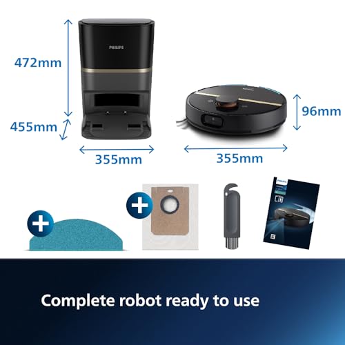 Philips HomeRun 7000 Series Robot vacuum cleaner with mop, ultra-strong suction power 5000 Pa, laser navigation, 180 min run time, self emptying robotic cleaner for carpet and pet hair, App, XU7100/01