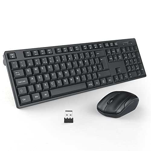 Wireless Keyboard and Mouse Set, 2.4G Wireless Keyboard Mouse with USB Receiver, Full Size QWERTY UK Keyboard with Numeric Keypad & Multimedia Shortcuts for Windows Computer Laptop PC, Black