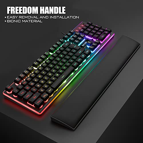 RedThunder K10 Wired Gaming Keyboard and Mouse Combo, UK Layout, True RGB Backlight, Soft Leather Wrist Rest, Mechanical Feel Ergonomic Anti-Ghosting Keyboard + 7D 7200 DPI Mouse for PC, Mac (Black)