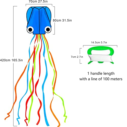 Large Octopus Kites-1 Pcs Rainbow Mollusc Flying Octopus Kite for Kids and Adults,kites for adults Beach and Summer Outdoor Toy with 100 meters Flying Line and Spool, Nylon Kite for Beginners(Blue)