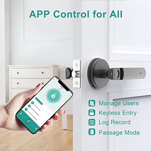 BIWIBON Fingerprint Door Lock, Smart Door Lock Door Handle with APP Control, Smart Locks Front Door Digital Door Lock for AirBnB, Home, Office, Bedroom (Black)