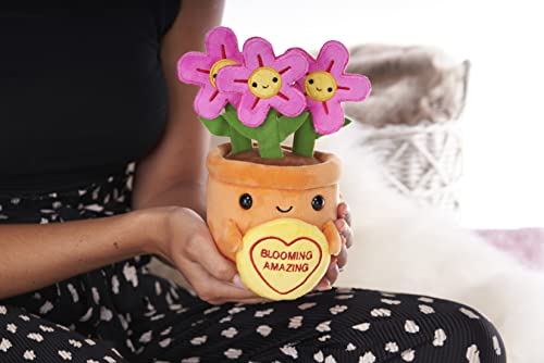 Swizzels Love Hearts 18CM (7-inch) Felicity Flowerpot "Blooming Amazing" Plush Soft Toy, 38012, Yellow,orange,pink