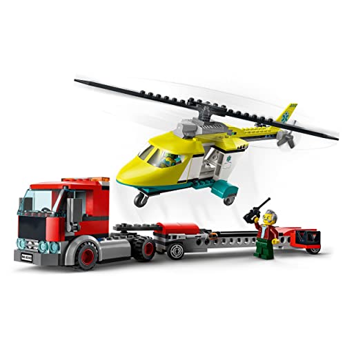 LEGO City Rescue Helicopter Transport 60343 Building Kit for Children Aged 5 and Up, Featuring a Toy Lorry with a Helicopter Trailer, Plus Driver and Pilot Minifigures (215 Pieces)