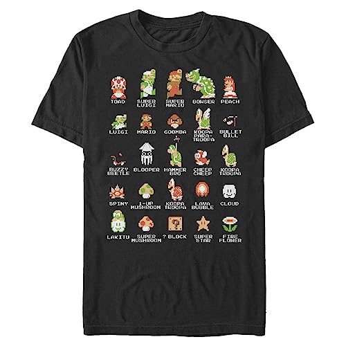 Nintendo mensNNTD0075-10001006Pixel Cast T-Shirt Crew Neck Short Sleeves T-Shirt - Black - Large