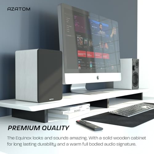 AZATOM EB100 Powered Bookshelf Hifi Speakers, 2.0 Active, Bluetooth, Wired, Wooden Enclosure, Perfect for Music, Vinyl records, Home Theatre, Gaming, Laptops, PC, 50 Watts (White)