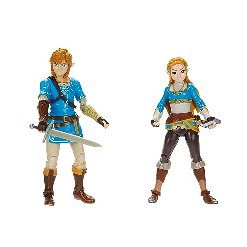 Nintendo The Legend of Zelda 4” / 11 cm Link and Zelda Action Figure 2-Pack. Includes 20 Points of Articulation with Sheikah Slate and Soldier's Broadsword Accessories