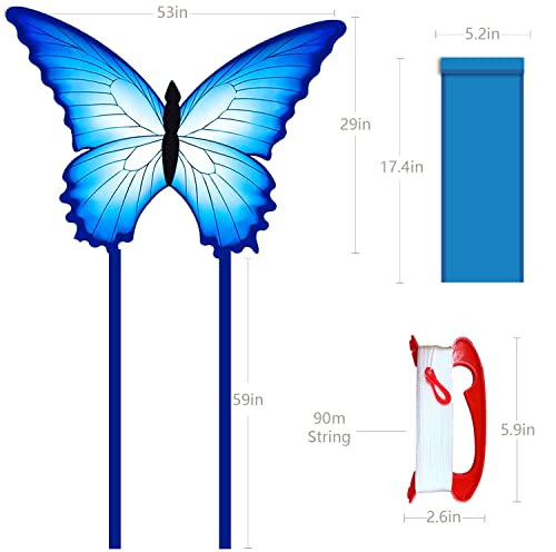 Touch the sky Huge Butterfly Kite for Kids and Audlts, 53x29ines with 59ines Tails,Easy to Assemble and Fly ,Beach and Summer Outdoor Toys