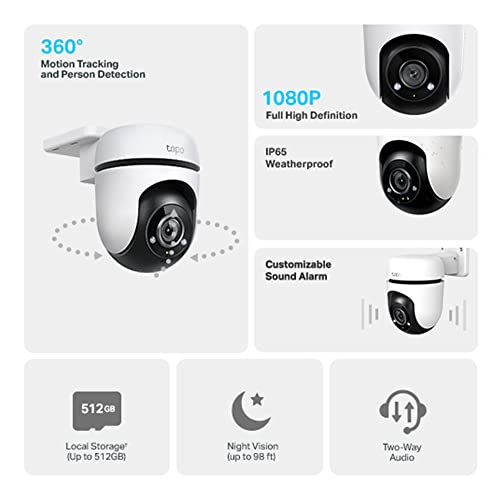 Tapo 1080p Full HD Outdoor Pan/Tilt Security Wi-Fi Camera, 360° Smart Person/Motion Detection, IP65 Weatherproof, Night Vision, Cloud &SD Card Storage, Works with Alexa&Google Home (TC40)
