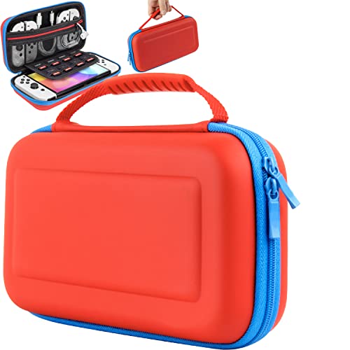 Orzly Case for Nintendo switch Oled Neon Red/Neon Blue console and original switch console, portable travel protective case with space for games and accessories - Tanami Gift box edition