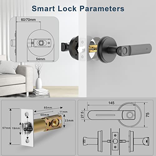 Fingerprint Door Lock by BIWIBON, Smart Door Lock, 100 Fingerprint Digital Door Lock, Left-Right Adjustable Handle, 4 AAA with Low Battery Alert, Auto Lock Mode for AirBnB, Home, Office Black