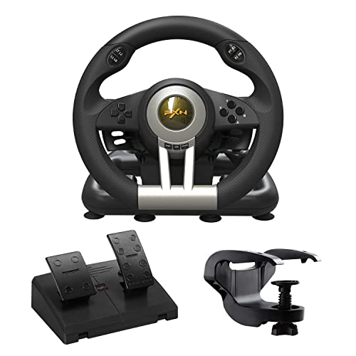 PXN V3 PRO Gaming Steering Wheel and Pedals, 180° Racing Wheel with Vibration Feedback,Xbox Steering Wheel, Gaming Wheel for PC, PS3, PS4, Xbox One, Xbox Series X/S, Switch -Black